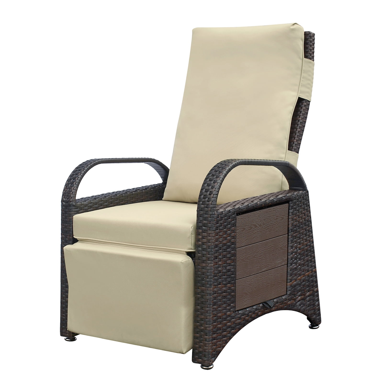 Aimee Lii Outdoor Recliner Chair, PE Wicker Adjustable Reclining Lounge Chair and Removable Soft Cushion, Pool Deck Furniture with Modern Armchair, Sunbathing or Relaxation, Khaki