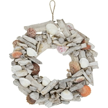 Northlight Weathered Driftwood and Seashell Artificial Wreath - 12"