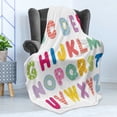 thumbnail image 4 of Alphabet Soft Flannel Fleece Throw Blanket, Colorful Printed Pedagogic Letter on Plain Background, Cozy Plush for Indoor and Outdoor Use, 70" x 90", Multicolor, by Ambesonne, 4 of 5