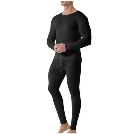 Ceisia Men s Solid Crew Neck Long Sleeve Thermal Underwear Set Modal Blend Base Layer Black XL Gifts