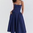thumbnail image 5 of White Womens Spaghetti Strap Waist-Cinching Fit & Flare Midi Dress, 5 of 8
