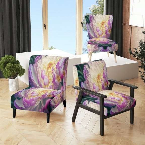 Designart "Pink And White Peony In Spring I" Upholstered Floral Peony Accent Chair and Modern & Contemporary Arm Chair - Multiple Color & Pattern