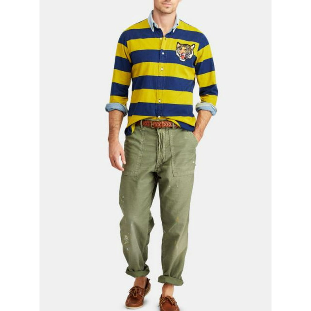 Polo Ralph Lauren Ralph Lauren Men's Yellow Shirt Navy Striped Polo Rugby, Large
