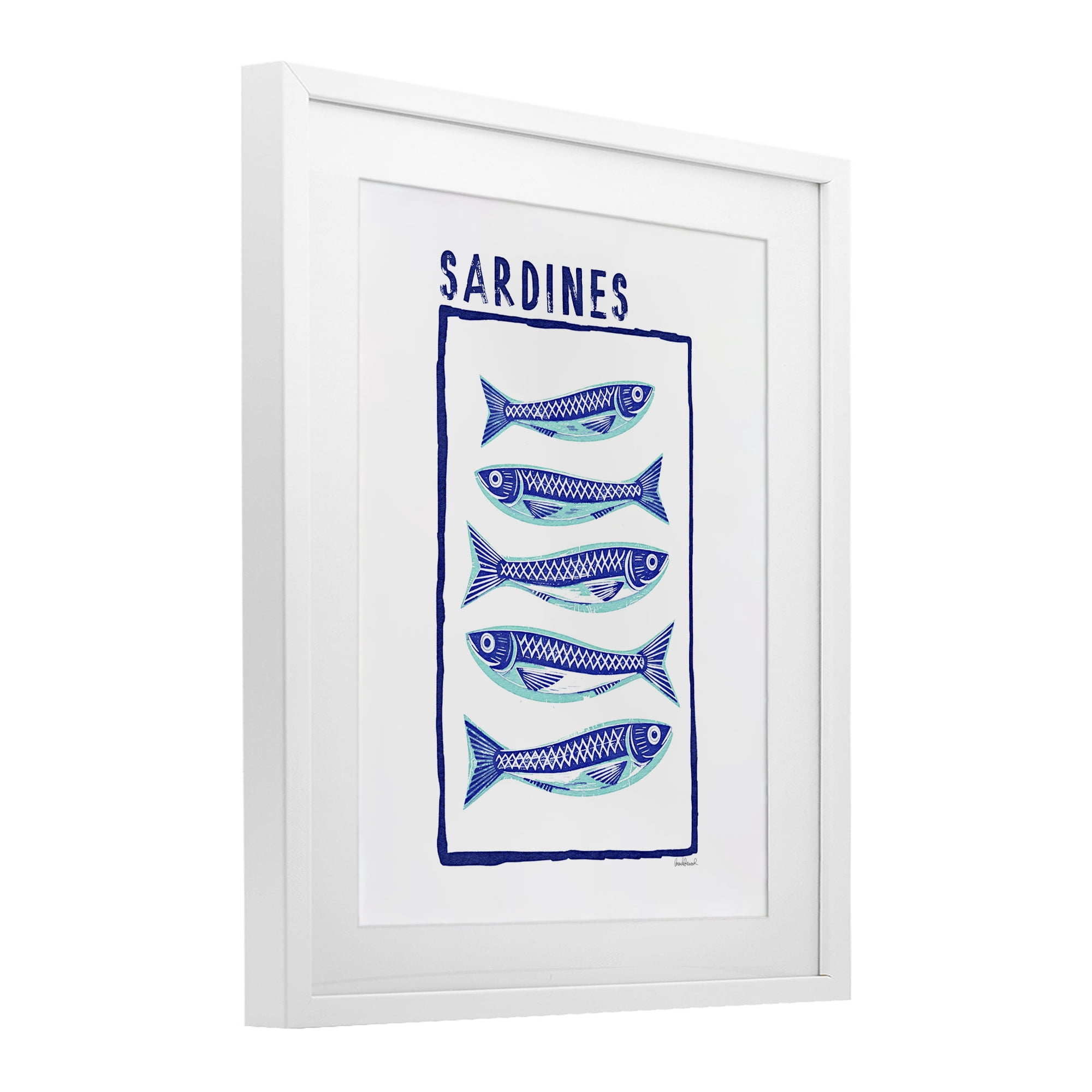 Stupell Industries Blocked Sardines Pattern White Framed Print Under Glass, design by Amanda Greenwood