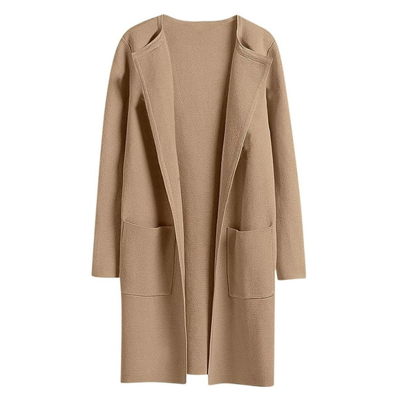 Blmnix Khaki Womens Jackets Fall Open Front Warm Duster Workout Boho Outfits for Women Mid-Length Long Sleeve Tops