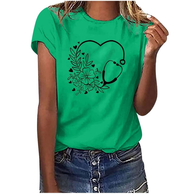 Camisetas con estampado de letras y cuello redondo de verano para mujer, blusas femeninas cómodas y elegantes, Tops OAVQHLG3B Store lin121212