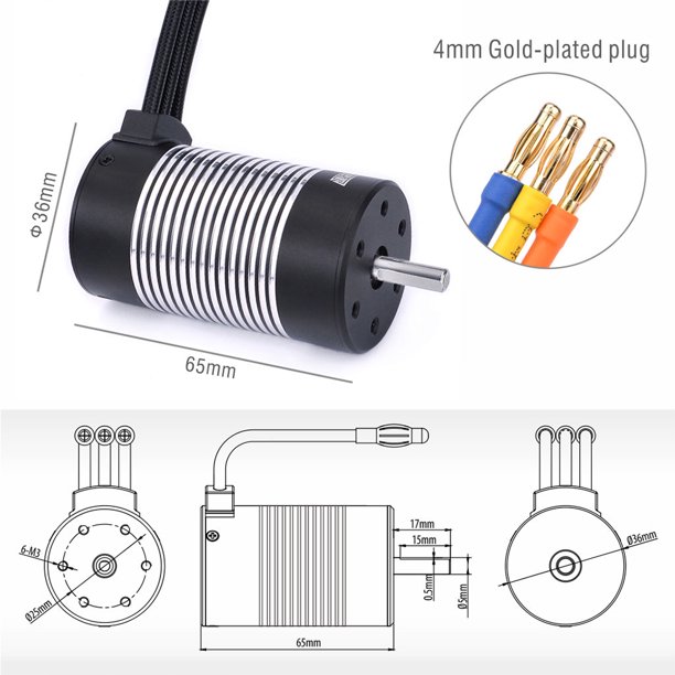 Impermeable 4P 3665 Motor sin escobillas sin sentido para 1/12 1/14 RC Buggy Car (3100KV) Ehuebsd libre de BPA