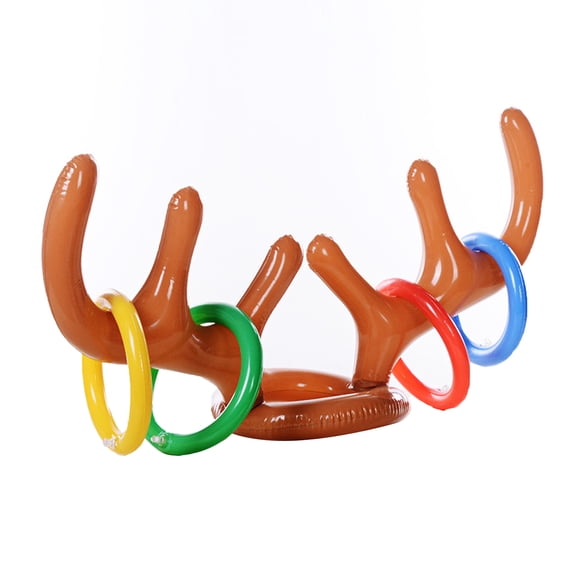 Mistaha Inflatable Reindeer Antler Ring Toss Game Interactive Christmas Party Games for Adults Kids Reindeer Ring Toss Hat with 4 Rings(Rings Random Color Delivery)