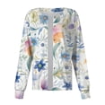 thumbnail image 2 of Women Printed Scrub Jacket Long Sleeve Snap Front Round Neck Fresh Mixed Watercolor Floral Leaf Print Nursing Cardigan Jacket Two Side Pockets Medical Scrub Warm Up Jacket, 2 of 4