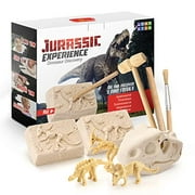 Kid Labsters Jurassic Experience Dinosaur Discovery - Dinosaur Fossil Digging Game Kit w/ Triceratops & Tyrannosaurus Rex Skeleton Toys & Tools - Kids Dino Sandbox Activity Set