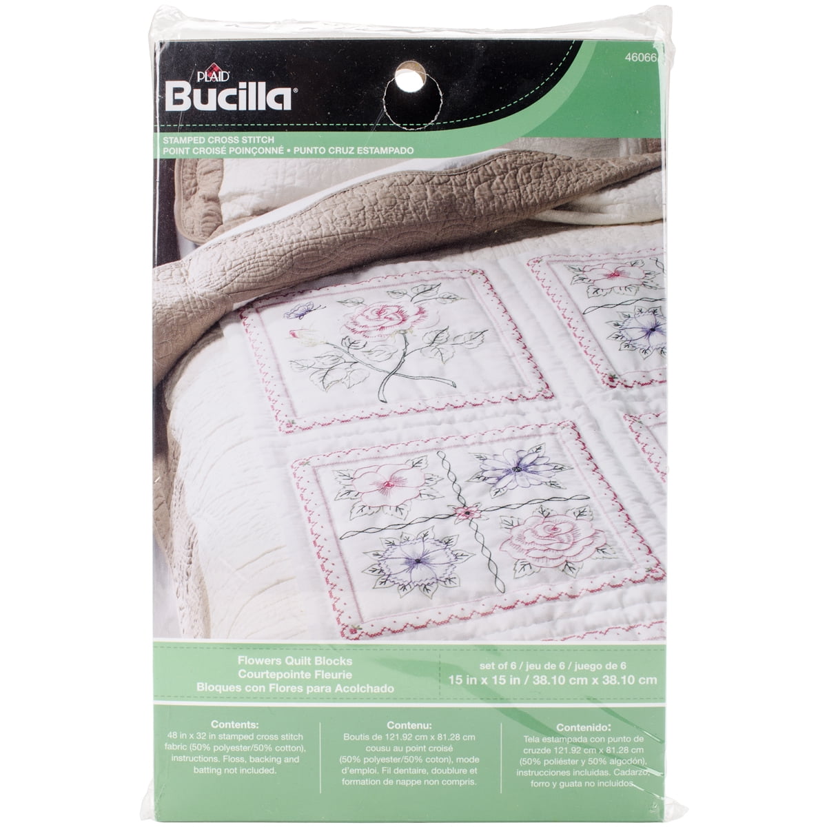 Bucilla Stamped Embroidery Quilt Blocks, 7 Piece, 15" x 15"