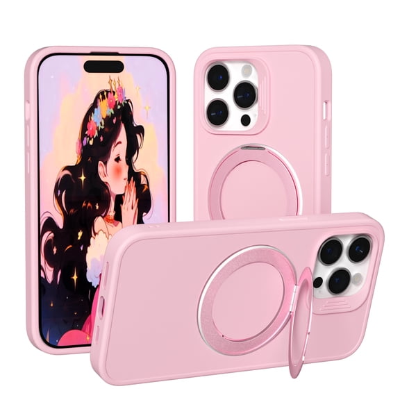 Case for iPhone 15 Pro Max with Magnetic [Rotatable Invisible Ring Stand] [Compatible with MagSafe] Soft Microfiber Lining Military-Grade Drop Protection Phone Case for iPhone 15 Pro Max, Pink