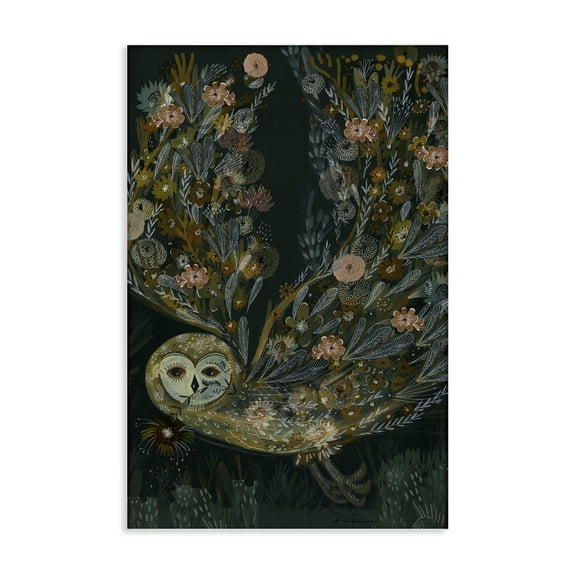 Stupell Industries Floral Folk Barn Owl Animals Painting Wrapped Canvas Canvas Art Print Wall Art, 16 x 24