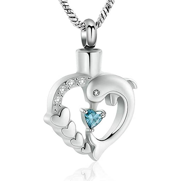 Dolphin Cremation Jewelry Heart Urn Necklace for Ashes for Women Crystal Heart Urn Locket Pendant Memorial Ashes Keepsake Necklace for Pet