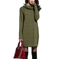 thumbnail image 1 of Fashnice Robe Chandail pour Femmes, Mini Robe à Enfiler, Col Roulé, Ample, Chaude, Vert Armée 3TG, 1 of 4
