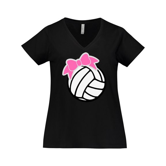 Inktastic Volleyball with Pink Bow Women's Plus Size V-Neck T-Shirt