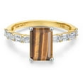 thumbnail image 3 of Gem Stone King 14K Two Tone Gold Brown Tiger Eye and Lab Grown Diamond Engagement Ring for Women | 2.72 Cttw | Emerald Cut 9X7MM | Gemstone Birthstone | Size 5, 3 of 6