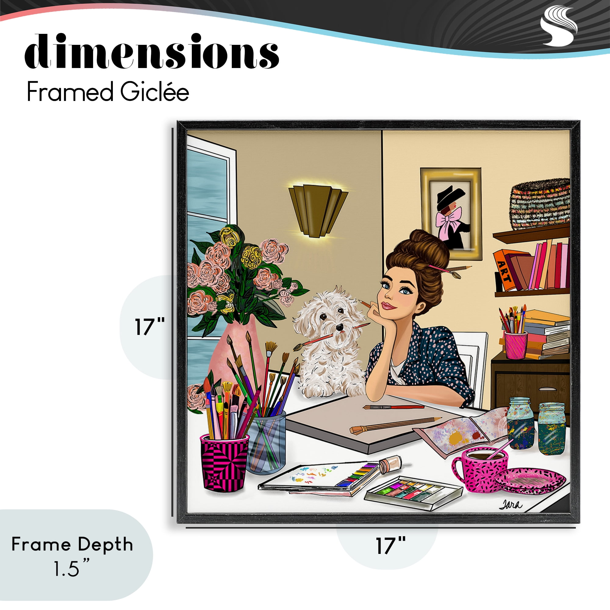 Stupell Industries Creative Art Girl at Desk Black Framed Giclee Art, design by Tara Boone