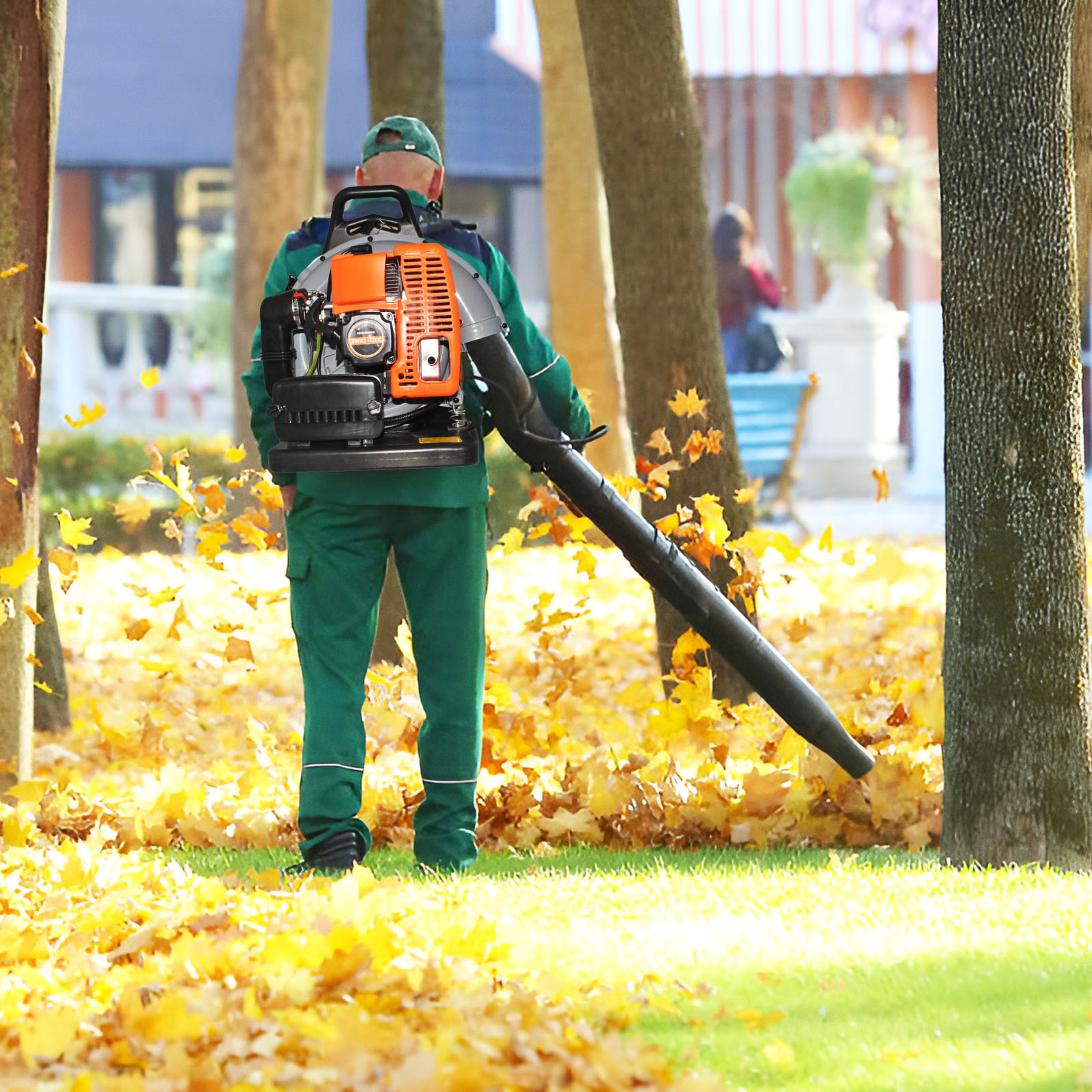 72CC Gas Leaf Blower, 3.6HP 2 Stroke Backpack Gas Blower, 665CFM High-Velocity Airflow, Grass Lawn Blow， Air Cooling Gasoline Backpack Grass Blower, Snow Blow for Efficient Lawn