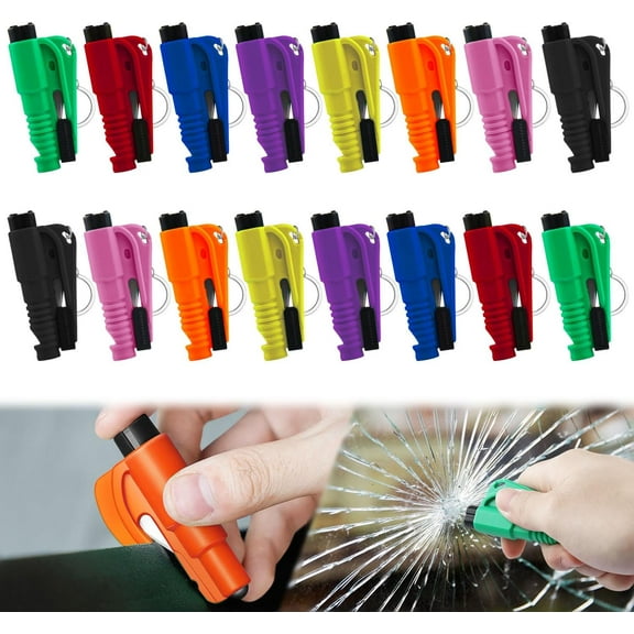 MJMJ 16Pcs Car Window Breaker Key Chains, Portable 3 in 1 Glass Breaker/Seat Belt Cutter/Survival Whistle, Safety Emergency Escape Tools, Multifunctional Car Accessories for All Vehicles