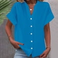 thumbnail image 1 of RXIRUCGD Mode Chemise Boutonnée à Manches Courtes pour Femme, Couleur Unie, Printemps/été, Bleu Ciel, Taille : TG, 1 of 6