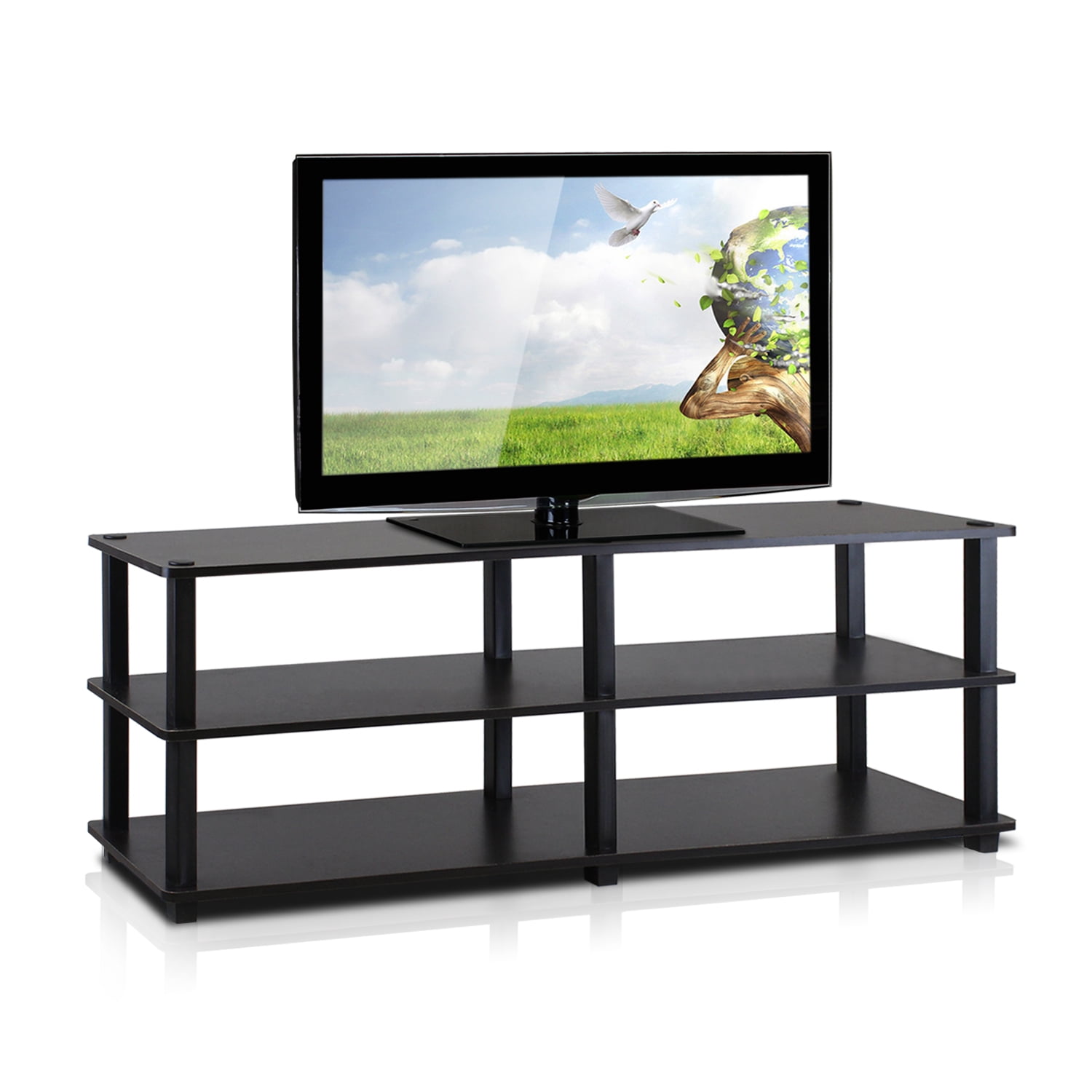 Details about   Furinno Just No Tools Dark Cherry Mid Television Stand With Black Tube 