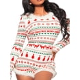thumbnail image 3 of Womens One Piece Christmas Snowflake Print Shorts Romper Long Sleeve Xmas Homewear Pajamas, 3 of 10
