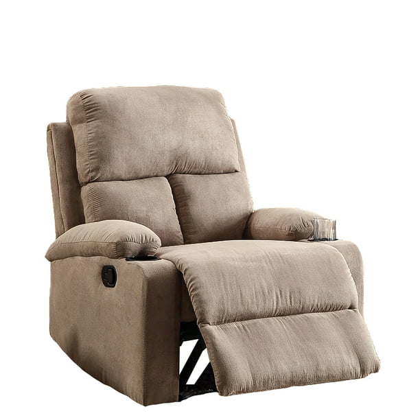 Acme Rosia Beige Microfiber Recliner With Cup Holder Com Acme Rosia Beige Microfiber Recliner, Microfiber Recliner Chair With Cup Holder