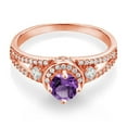 thumbnail image 2 of Gem Stone King 18K Rose Gold Plated Silver Purple Amethyst Engagement Ring for Women (1.42 Cttw, Round 5MM, Gemstone February Birthstone, Size 5), 2 of 4