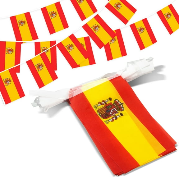 Anley Spain String Flag Pennant Banners, Patriotic Events 12th of October National Day Decoration Sports Bars - 33 Feet 38 Flags