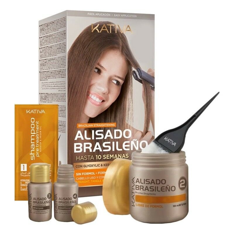 práctico mediodía prisión Kativa Brazilian Hair Straightening Alisado Brasileño Kit up to 10 Weeks -  Walmart.com