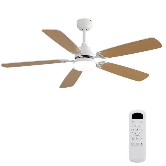 52" Ceiling Fan with Led Light and Remote,5 Blades and 6 Speed Wind Control Dc Motor for Living Room,Bedroom,Kitchen