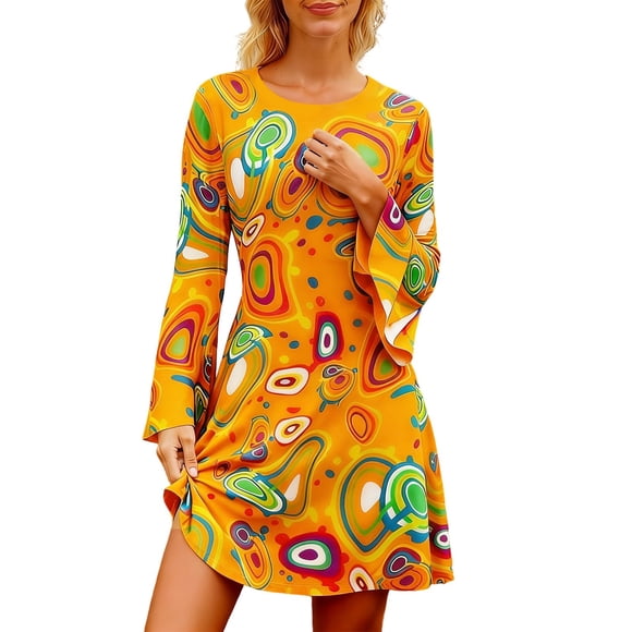 Product Classification Apparel 2 - Hippie Floral Print Dress for Court Style Bohemian Gown Elegant 70s Dress