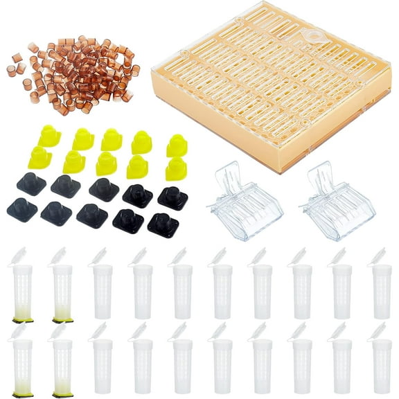 1 Set Queen Bee Rearing System Complete Beekeeping Rearing Cup Kit PVC Breeding Tools Set Nicot Queen Rearing with Safety Guards Plastic Clip Queen Bee Cage Catcher