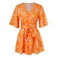 thumbnail image 3 of WILLBEST Robes et Combinaisons à Manches en V à Fleurs pour Femmes avec Ceinture Plissée, 3 of 4