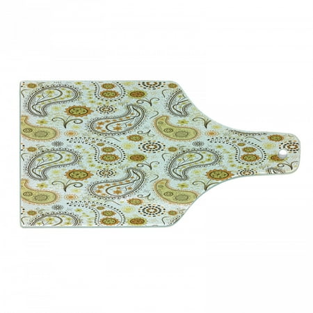 

Sunflower Cutting Board Floral Pattern with Sunflowers and Paisley Vintage Boho Decorative Tempered Glass Cutting and Serving Board Wine Bottle Shape Orange Yellow White by Ambesonne