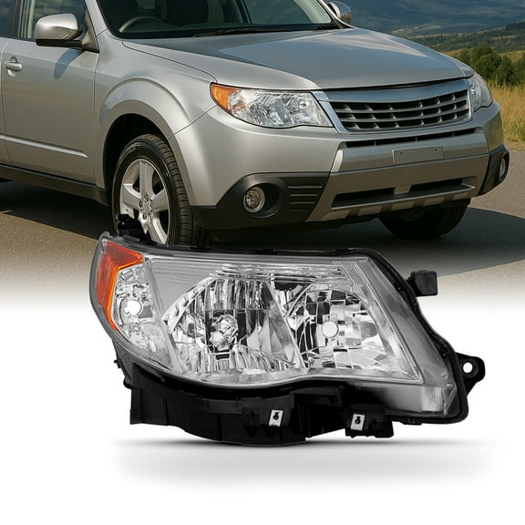 AKKON - For 2009-13 Subaru Forester Passenger Side Only Halogen Headlights Assembly Chrome Housing Clear Lens