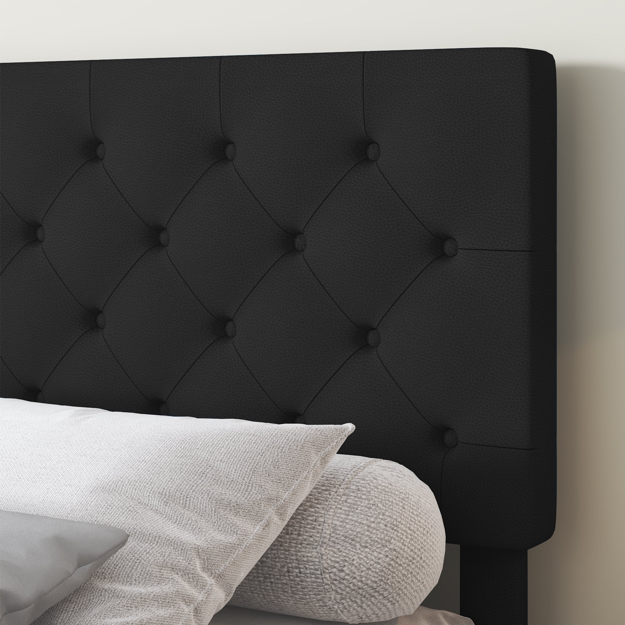 4 EVER WINNER Queen Bed Frame, Queen Upholstered Platform Bed with Button Tufted Headboard, Black