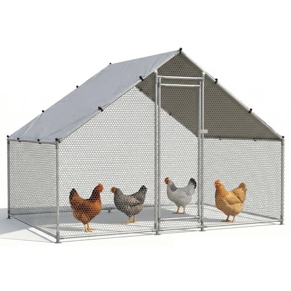 NUGRIART Large Walk-In Chicken Coop with Galvanized Steel Frame and Waterproof Anti-UV Roof Cover for Outdoor Chickens and Ducks 6.56' x 9.8' x 6.56'