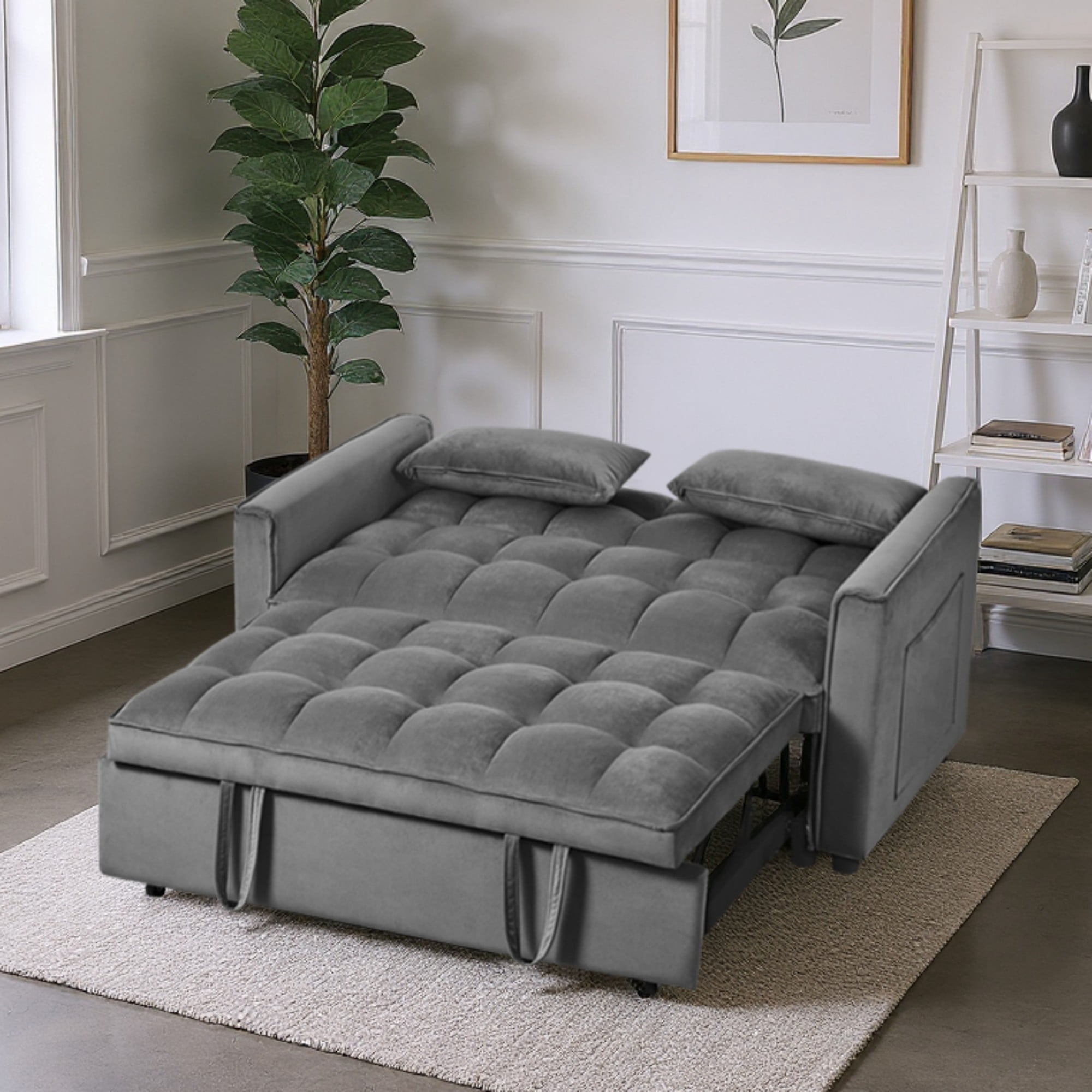 Gewnee 52.75 inch Convertible Sleeper Sofa Bed,Pull Out Loveseat Couch with Storage Pocket for Living Room,Apartment,Dark Grey