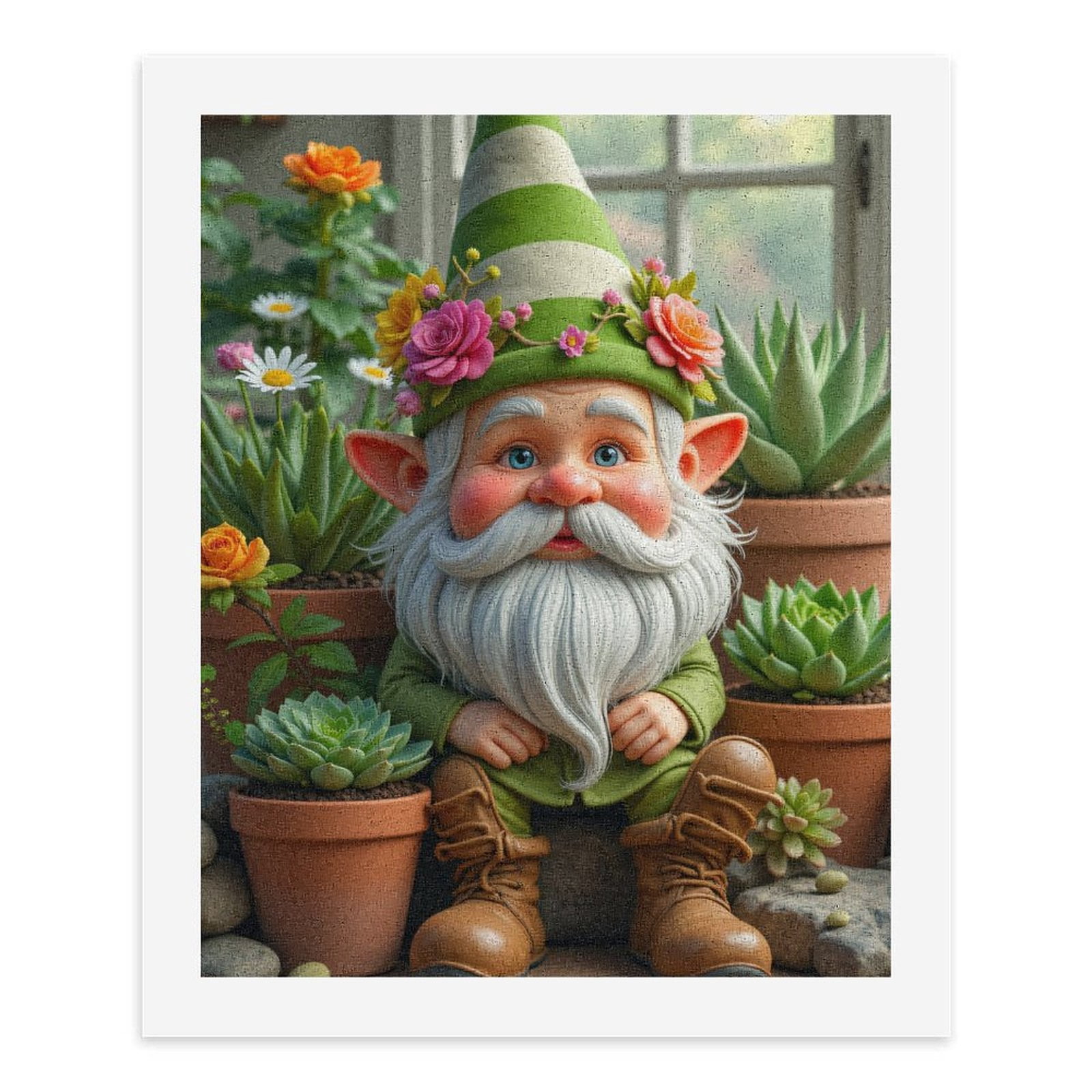 Paint by Numbers Kit for Adults, Garden Gnome Flower Pot Scene Paint by Numbers, Easy Paint by Numbers Kit for Adults Beginner, DIY Adult Paint by Number Kits on Canvas, Home Decor