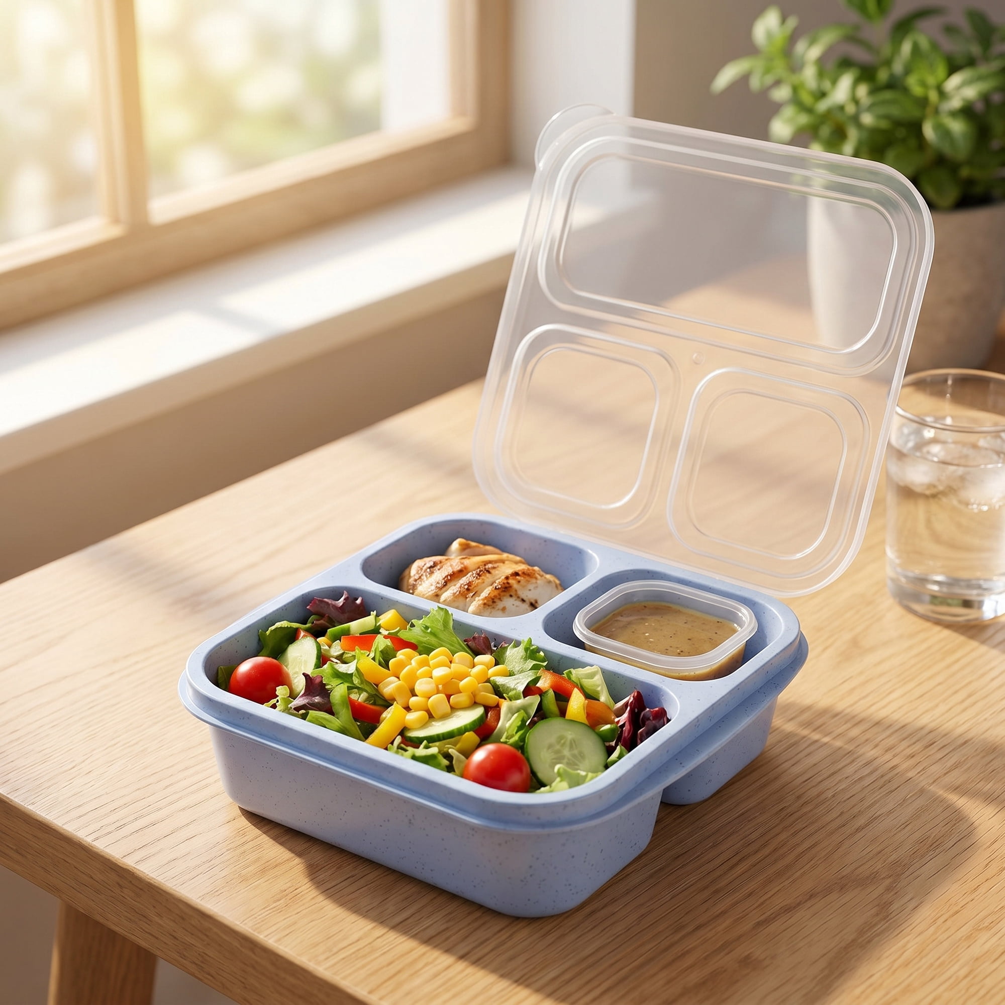Unique Bargains Wheat Straw Leak-Proof Meal Lunch Bento Box for Work Travel Blue
