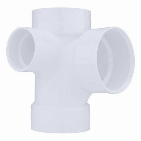 PVC DWV Sanitary Tee with Right Side Inlet, Hub, 3 in x 3 in x 3 in x 2 in Pipe Size