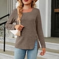 thumbnail image 4 of WREESH Womens Fashion Tunic Tops Solid Color Side Button Split Hem Square-Neck Side Button Lace Long Sleeve Loose T-Shirt Pullover Coffee, 4 of 4