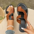 thumbnail image 5 of Hopeusnice Slippers for Women Trendy Non-Slip Breathable Open Toe Flat Heel Women's Slippers Soft PU Materials Summer Shoes Round Toe Shoes for Beach Round Toe Flexible Walking Shoes Brown 38, 5 of 6