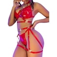 thumbnail image 4 of Sexy Pu Leather Strappy Underwire Garter Belt Lingerie Set, 4 of 4