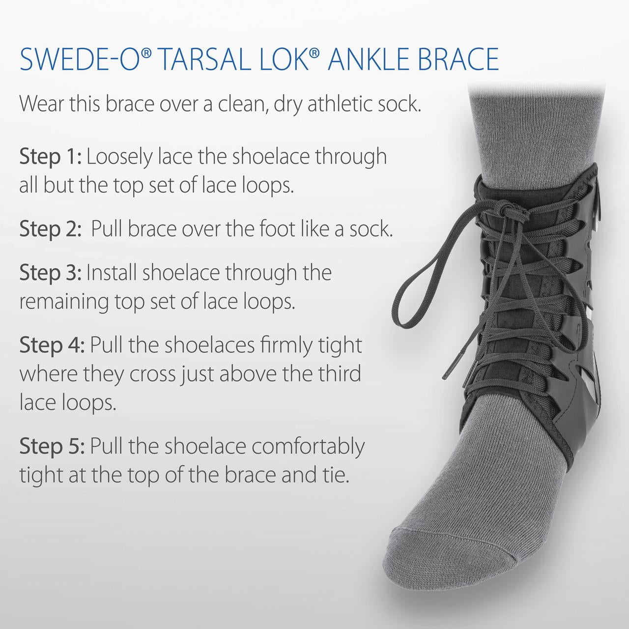 Swede-O Tarsal Lok Laced Ankle Brace, Semi-rigid Stabilizer, Form-fitted for Soccer, Football, Basketball, Black, XLarge