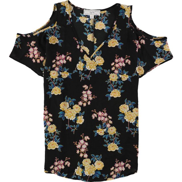 Hippie Rose Blusa estampada con hombros descubiertos para mujer, negro, mediano