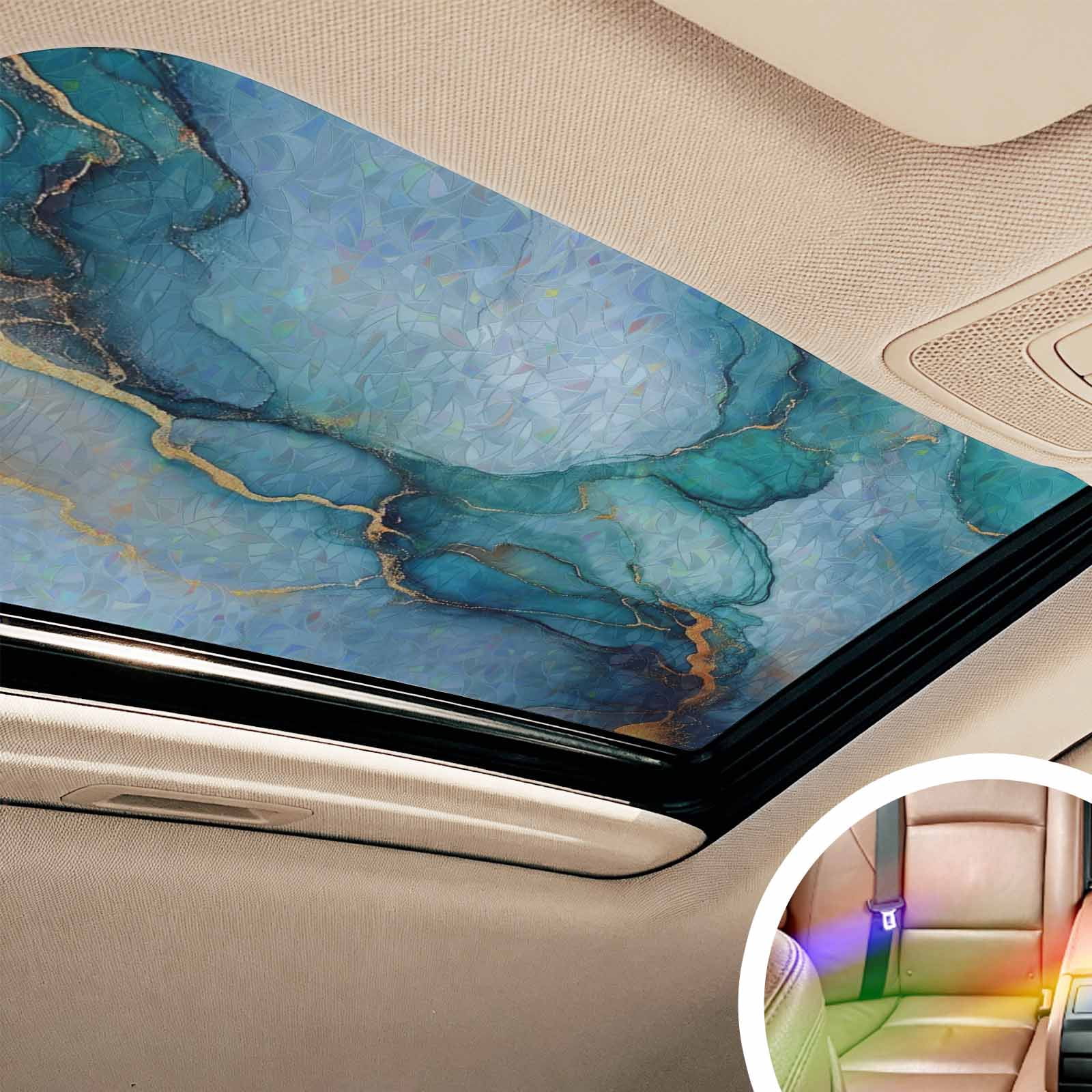 Teal Blue Marble Window Privacy Film Stain Glass,Reusable Decorative Rainbow Window Film,Abstract Artwork Aesthetic Non-Adhesive Static Cling Sun Blocking Stickers Decals Covers 23.6" x 78.7" (2pcs)