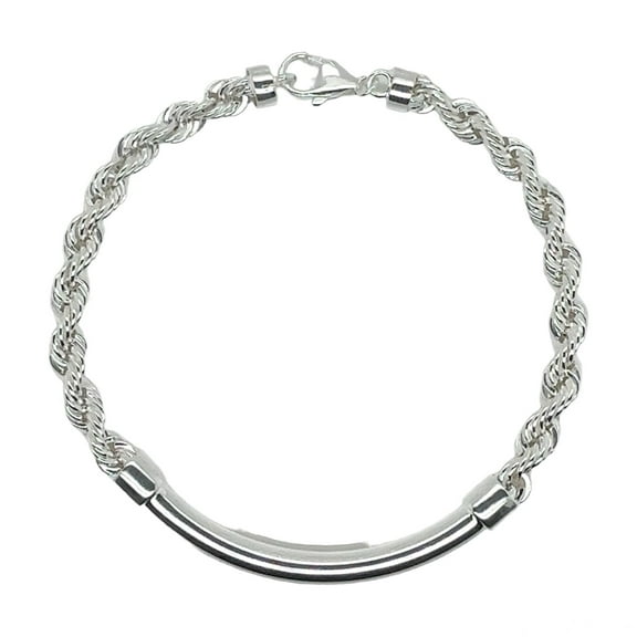 925 Sterling Silver High Polished Hollow Rope Round Bar 4mm Bracelet Italy 8" Jewelry Female Unisex